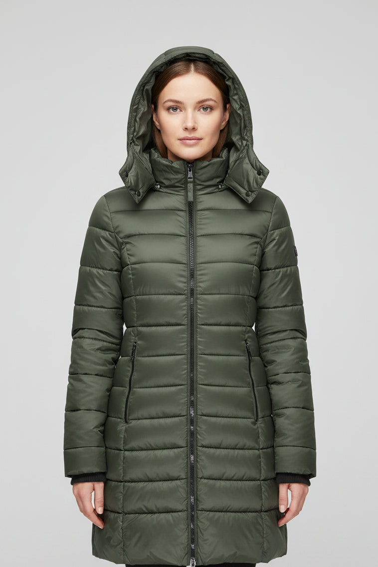 Jaqueta Parka Feminina Puffer Justa ao Corpo