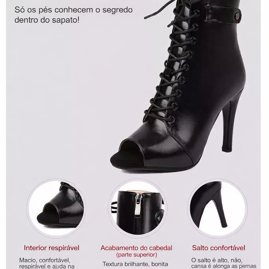 Bota Feminina De Dança Com Cadarço e Salto Fino Tendência