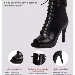 Bota Feminina De Dança Com Cadarço e Salto Fino Tendência