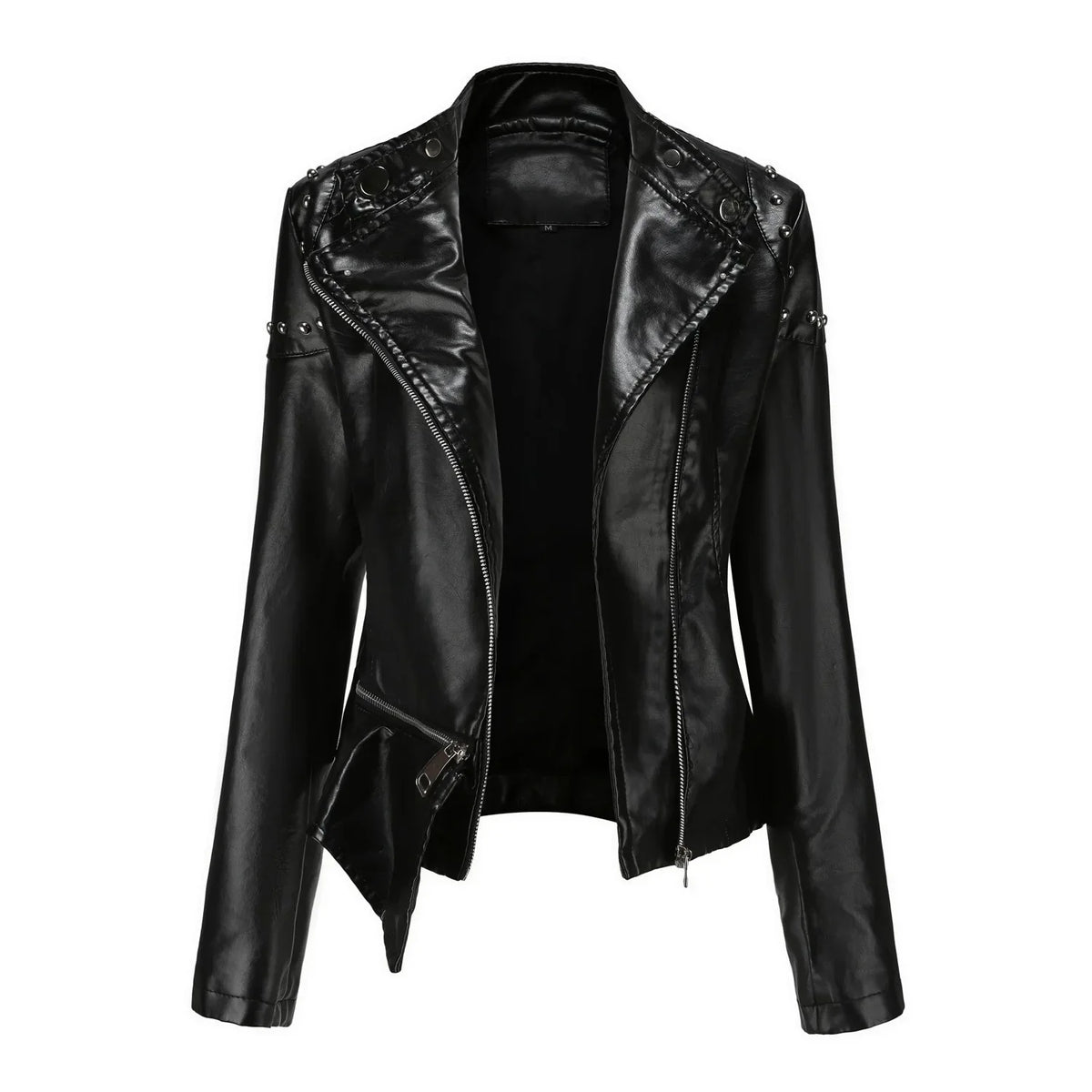 Jaqueta Feminina Estilo Motociclista com Gola Alta