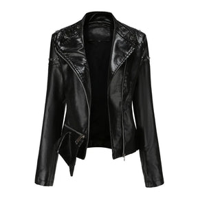Jaqueta Feminina Estilo Motociclista com Gola Alta