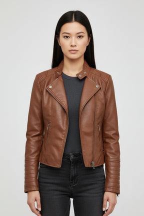 Jaqueta Feminina Slim Black Luxe com Gola Alta Estilo Motociclista