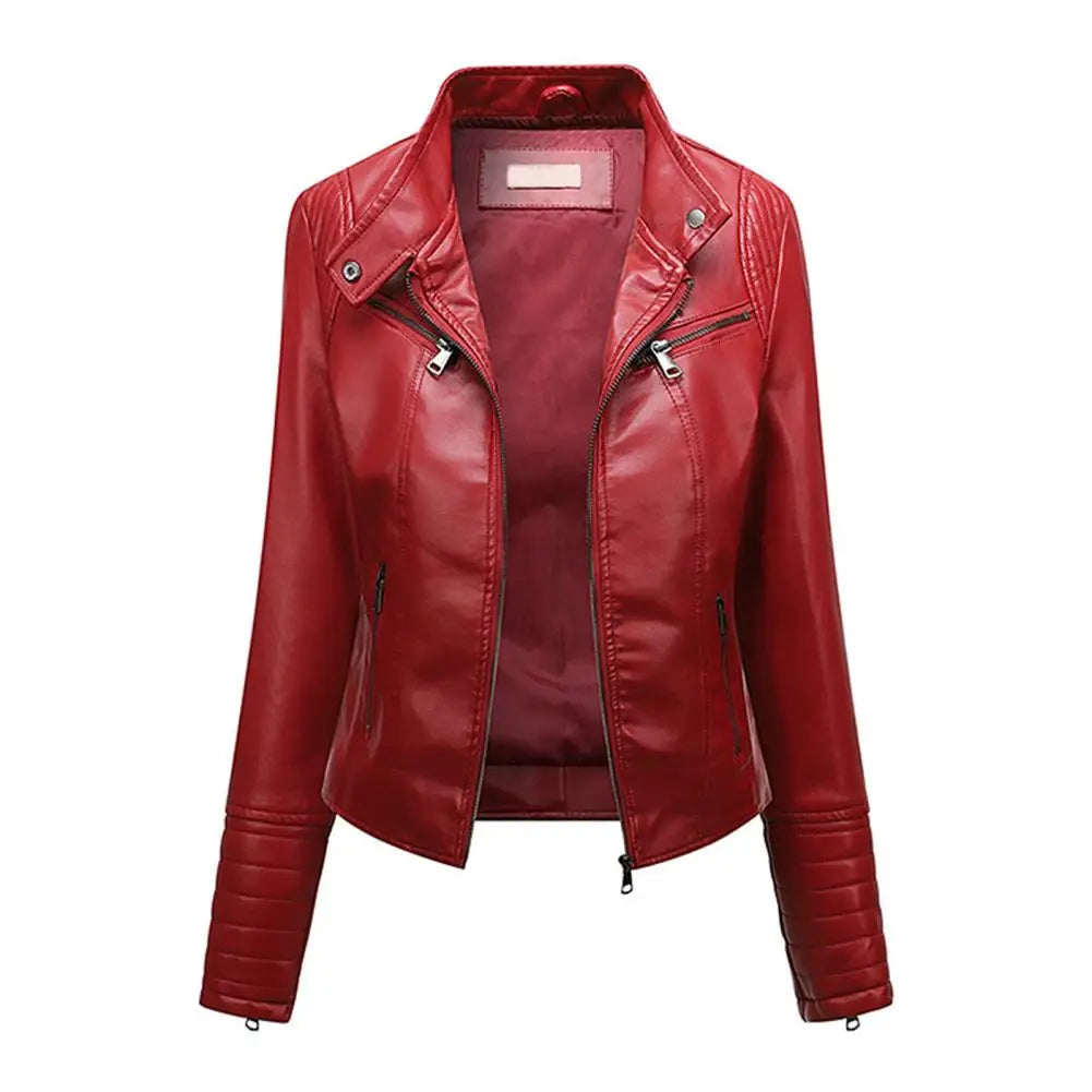 Jaqueta Feminina Slim com Gola Alta Estilo Biker