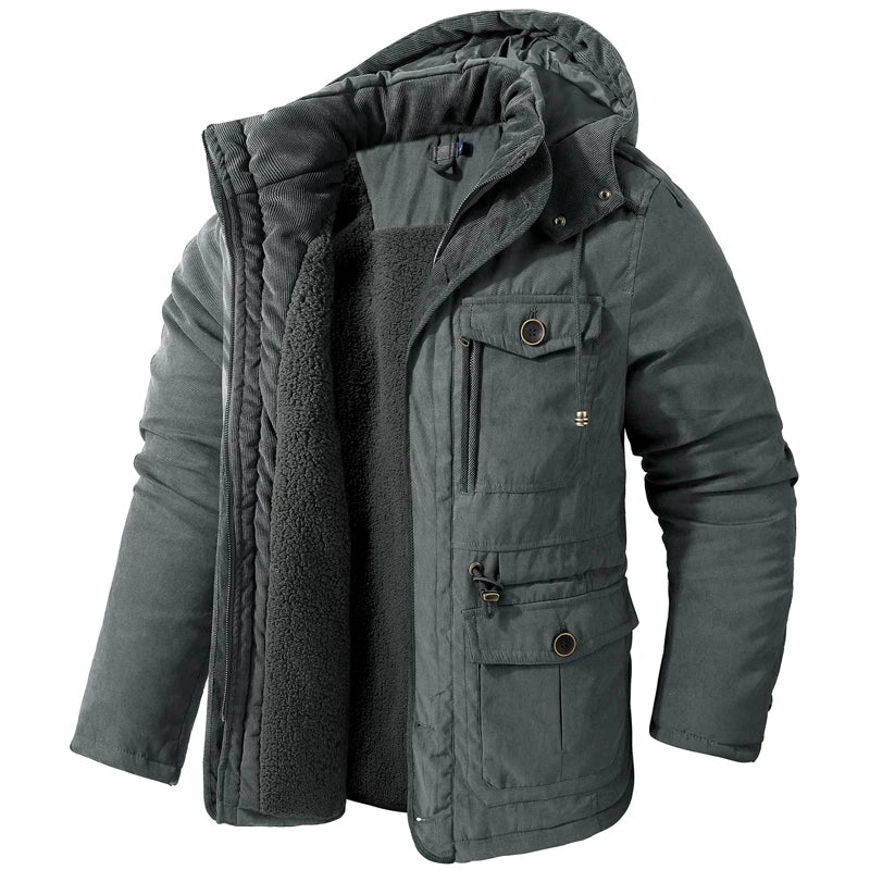 Jaqueta Masculina Tática com Capuz Forro Fleece e Bolsos - (Promoção de Inverno 2026)