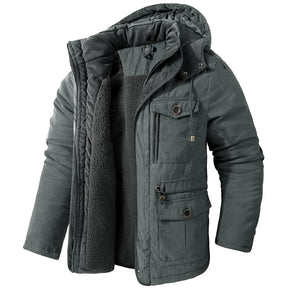 Jaqueta Masculina Tática com Capuz Forro Fleece e Bolsos