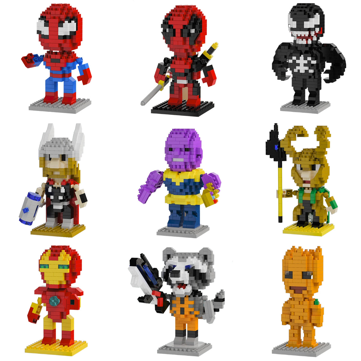 Blocos de Montar Marvel – Deadpool, Homem-Aranha, Homem de Ferro e Loki