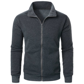 Jaqueta Masculina Esportiva Casual com Zíper e Gola Alta em Cor Sólida