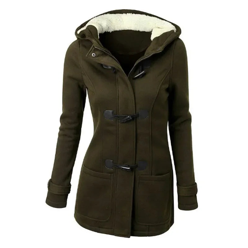 Casaco Feminino Básico com Capuz e Zíper - Sobretudo Casual para Outono/Inverno - (Promoção de Inverno 2025)