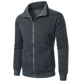 Jaqueta Masculina Esportiva Casual com Zíper e Gola Alta em Cor Sólida