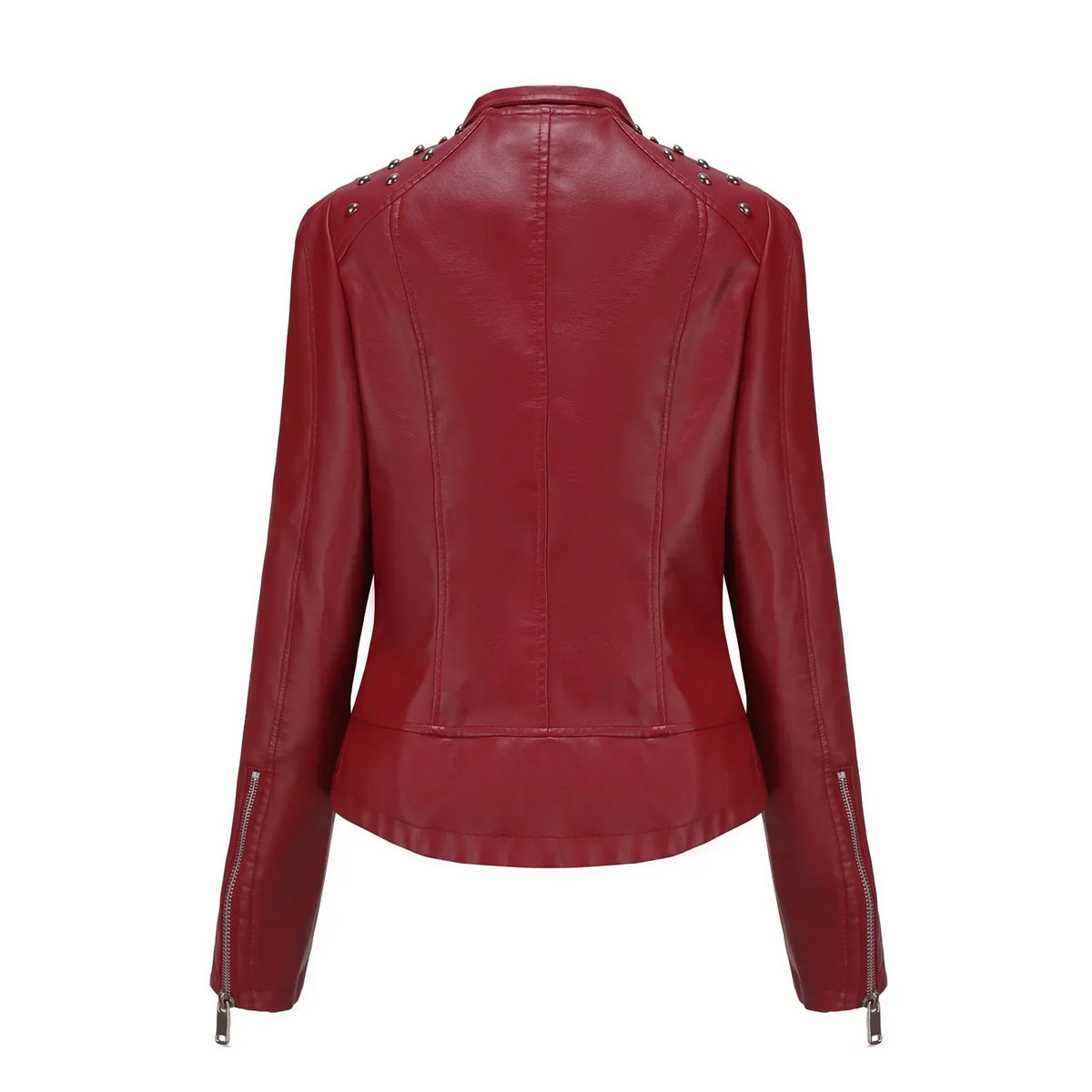 Jaqueta Feminina Slim Estilo Biker com Gola Dobrável e Detalhes Retrô
