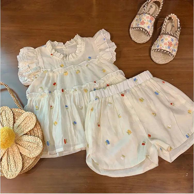 Conjuntos de Roupas Infantis Bordado Floral - Loja Conjunto Infantil