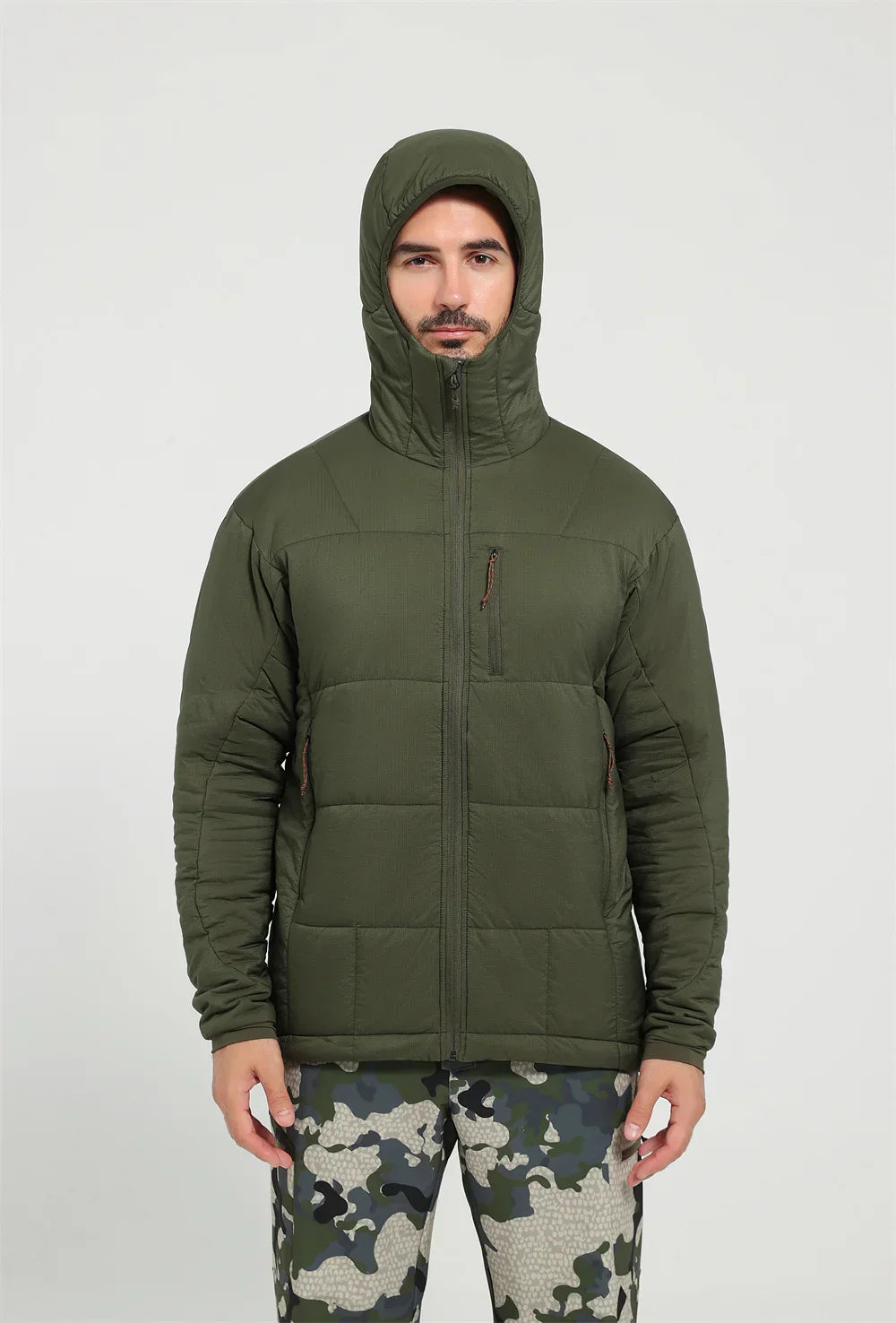 Jaqueta Masculina Térmica de Nylon Ripstop com Estampa Xadrez