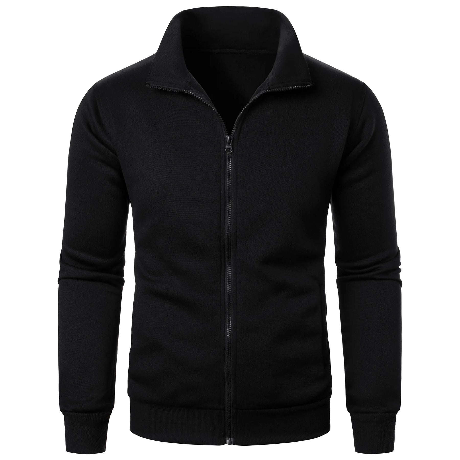 Jaqueta Masculina Esportiva Casual com Zíper e Gola Alta em Cor Sólida
