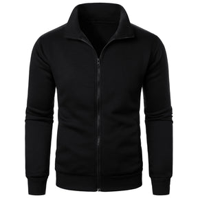 Jaqueta Masculina Esportiva Casual com Zíper e Gola Alta em Cor Sólida