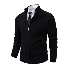 Jaqueta Masculina Cardigan com Gola Dobrável Forro Fleece Estilo Vintage