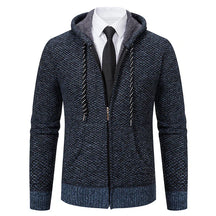 Jaqueta Masculina Cardigan com Gola Dobrável Forro Fleece Estilo Vintage