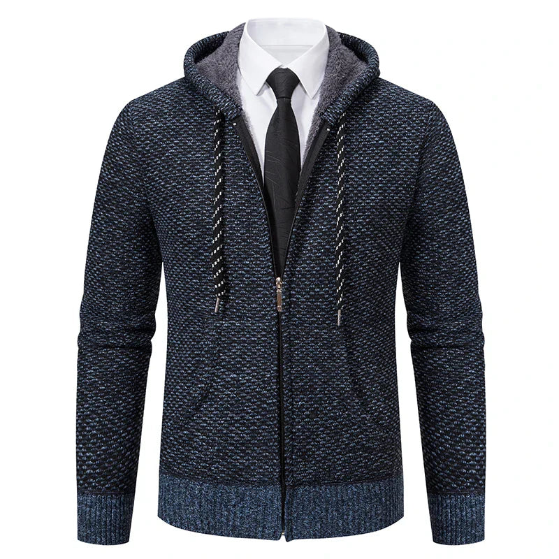 Jaqueta Masculina Cardigan com Gola Dobrável Forro Fleece Estilo Vintage