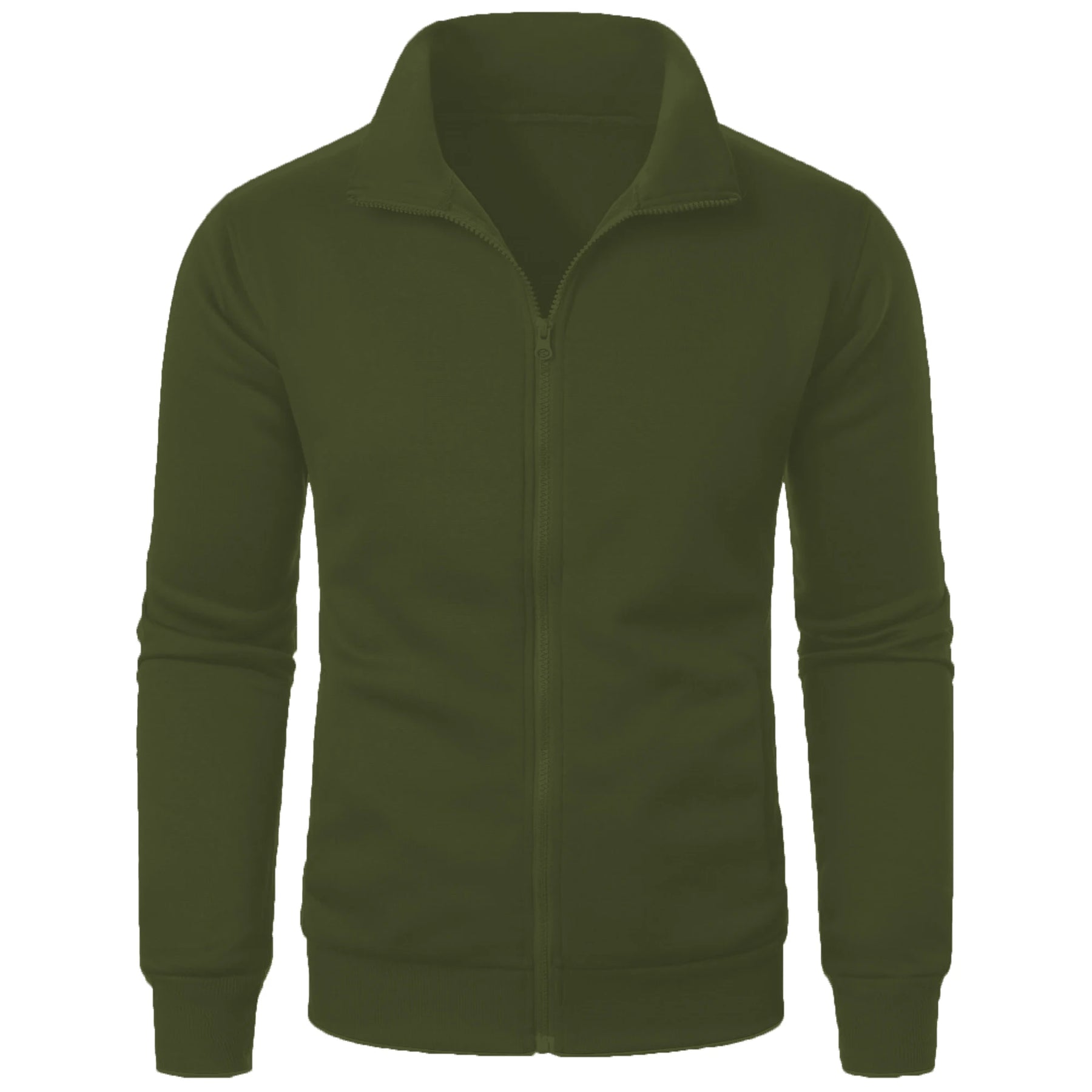 Jaqueta Masculina Esportiva Casual com Zíper e Gola Alta em Cor Sólida