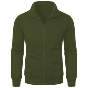 Jaqueta Masculina Esportiva Casual com Zíper e Gola Alta em Cor Sólida