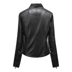 Jaqueta Feminina Slim Black Luxe com Gola Alta Estilo Motociclista
