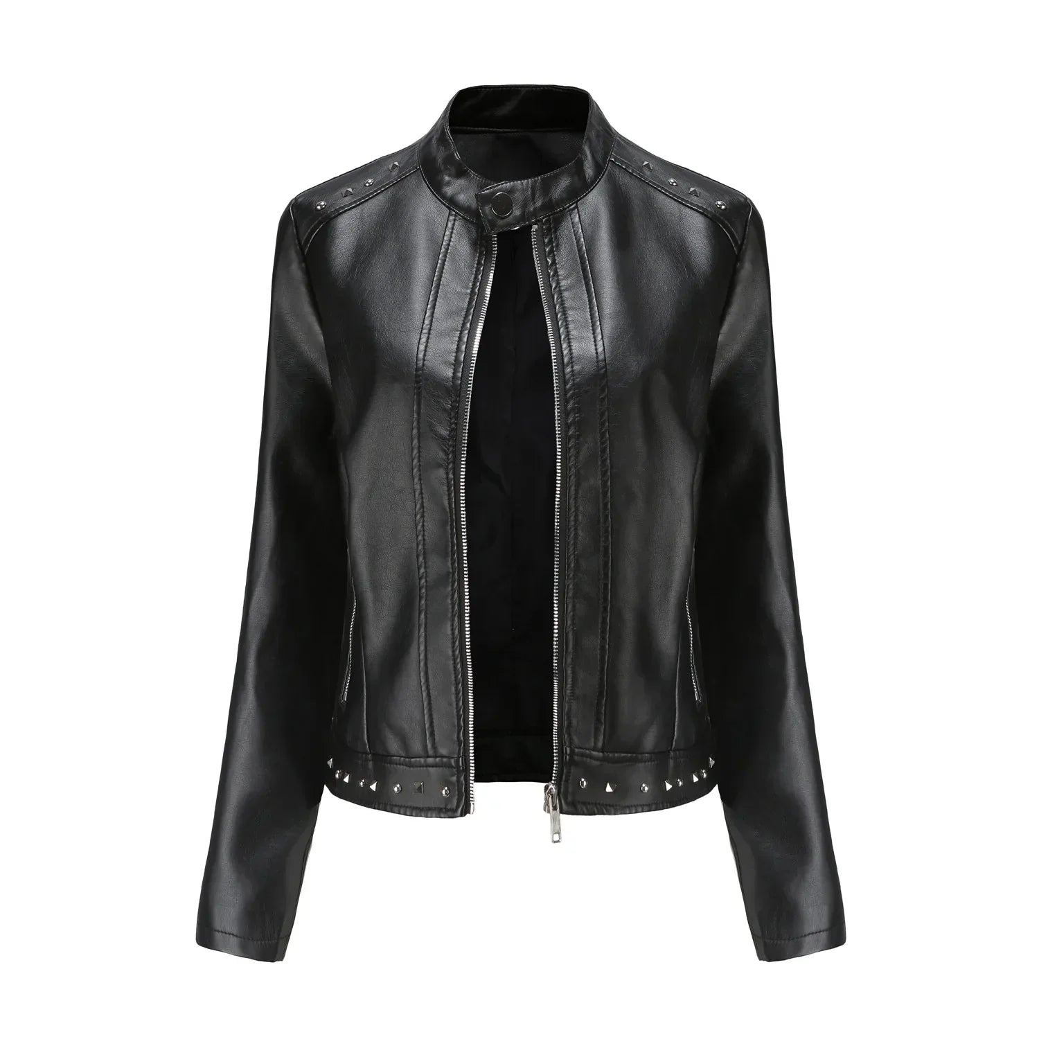 Jaqueta Feminina Estilo Punk Rock com Gola Alta