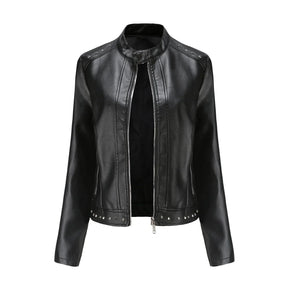 Jaqueta Feminina Estilo Punk Rock com Gola Alta