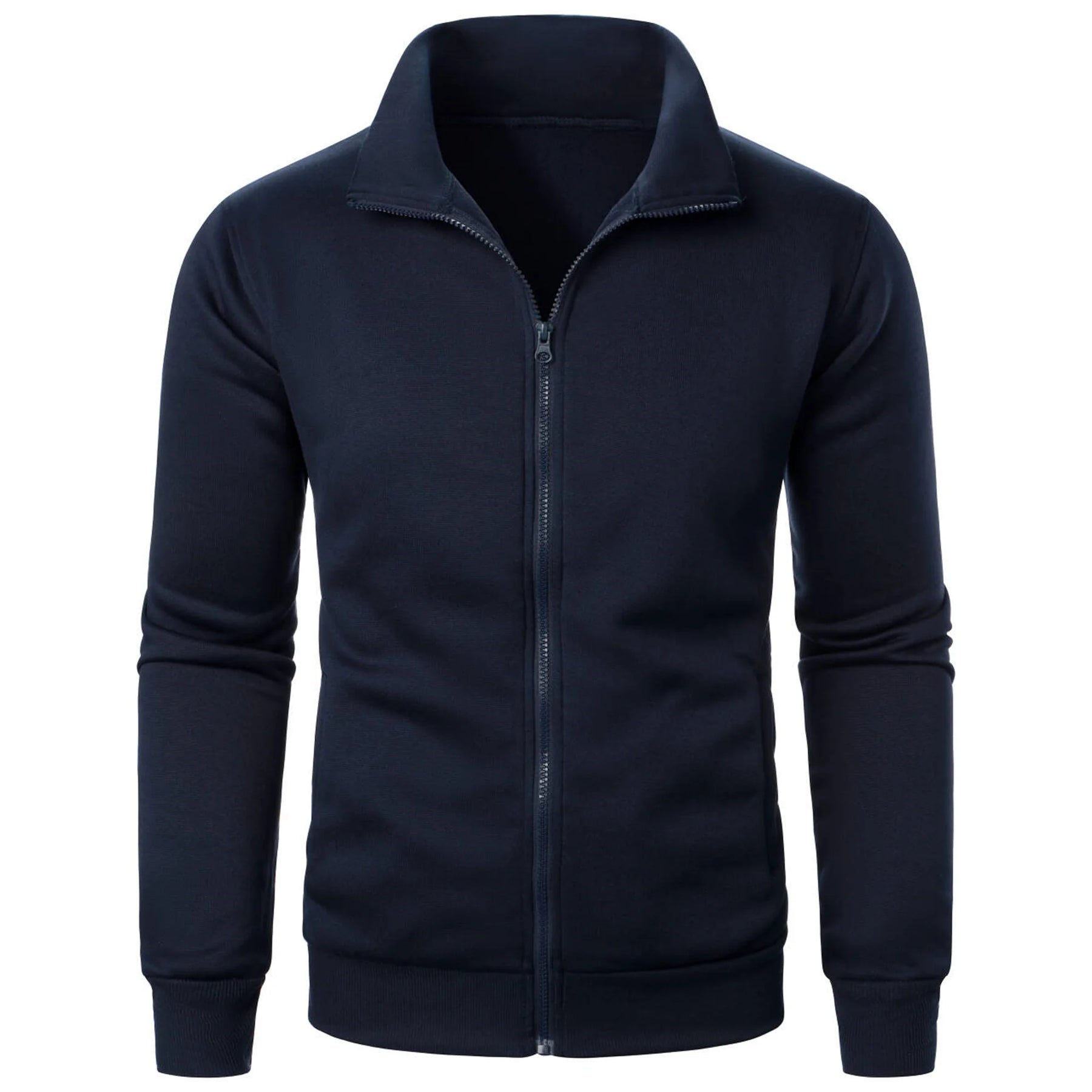 Jaqueta Masculina Esportiva Casual com Zíper e Gola Alta em Cor Sólida
