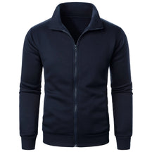 Jaqueta Masculina Esportiva Casual com Zíper e Gola Alta em Cor Sólida