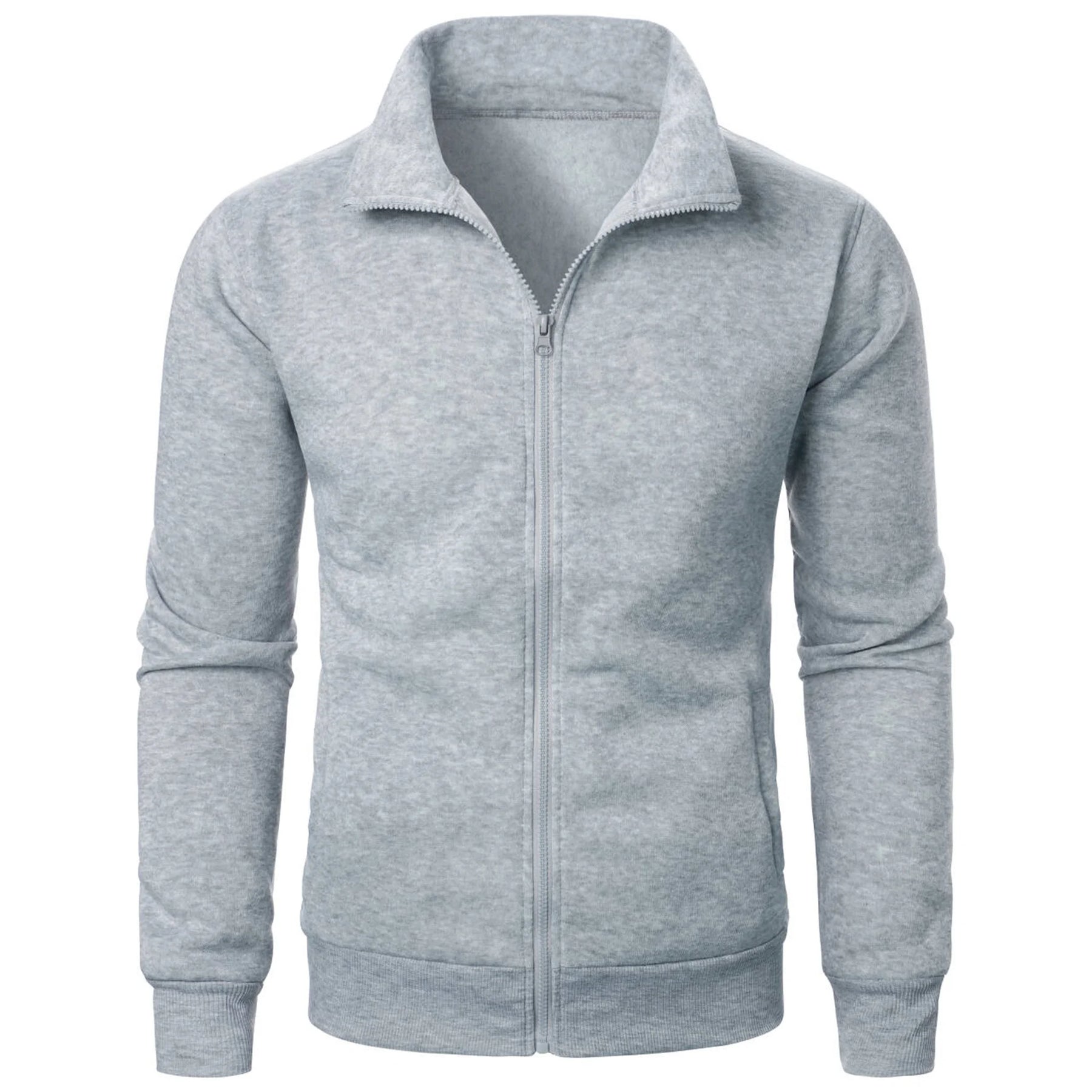 Jaqueta Masculina Esportiva Casual com Zíper e Gola Alta em Cor Sólida