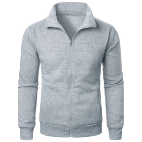 Jaqueta Masculina Esportiva Casual com Zíper e Gola Alta em Cor Sólida