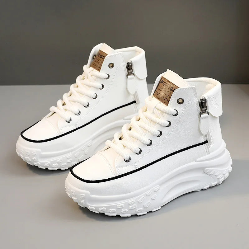 Tênis Feminino Plataforma com Design Vulcanizado Respirável Estilo Casual