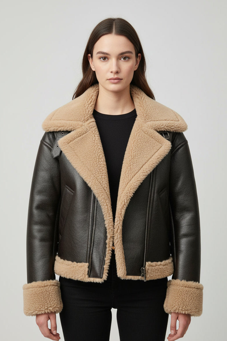 Jaqueta Feminina Curta com Forro Quente Design Dupla Face