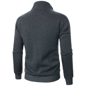 Jaqueta Masculina Esportiva Casual com Zíper e Gola Alta em Cor Sólida
