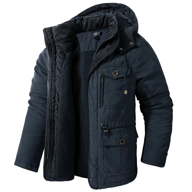 Jaqueta Masculina Tática com Capuz Forro Fleece e Bolsos - (Promoção de Inverno 2026)