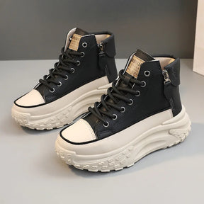 Tênis Feminino Plataforma com Design Vulcanizado Respirável Estilo Casual