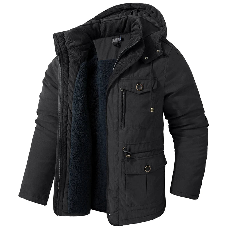 Jaqueta Masculina Tática com Capuz Forro Fleece e Bolsos - (Promoção de Inverno 2026)