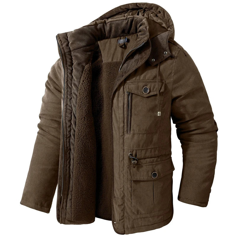 Jaqueta Masculina Tática com Capuz Forro Fleece e Bolsos - (Promoção de Inverno 2026)