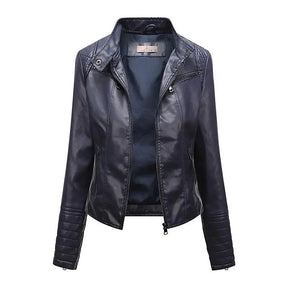 Jaqueta Feminina Slim Black Luxe com Gola Alta Estilo Motociclista