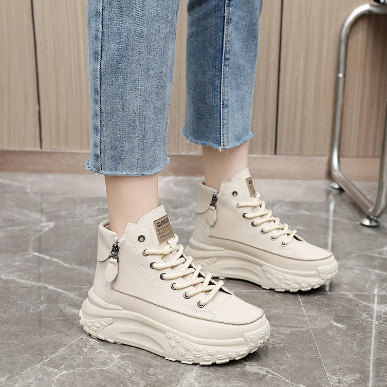 Tênis Feminino Plataforma com Design Vulcanizado Respirável Estilo Casual