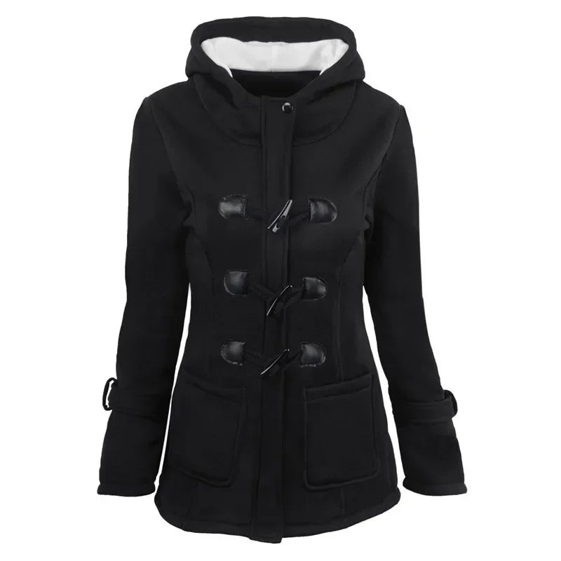 Casaco Feminino Básico com Capuz e Zíper - Sobretudo Casual para Outono/Inverno - (Promoção de Inverno 2025)