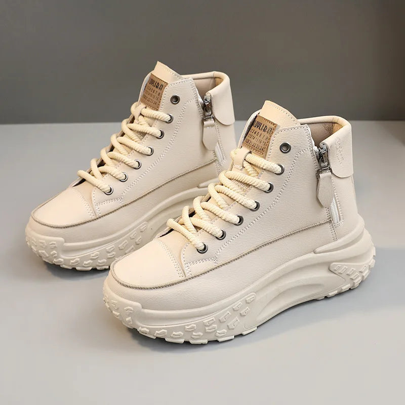 Tênis Feminino Plataforma com Design Vulcanizado Respirável Estilo Casual