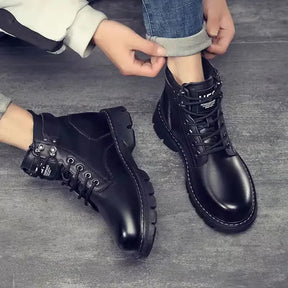 Bota Masculina de Cano Alto Estilo Motoqueiro Impermeável com Design Casual