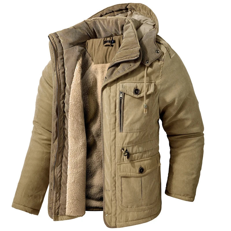 Jaqueta Masculina Tática com Capuz Forro Fleece e Bolsos - (Promoção de Inverno 2026)