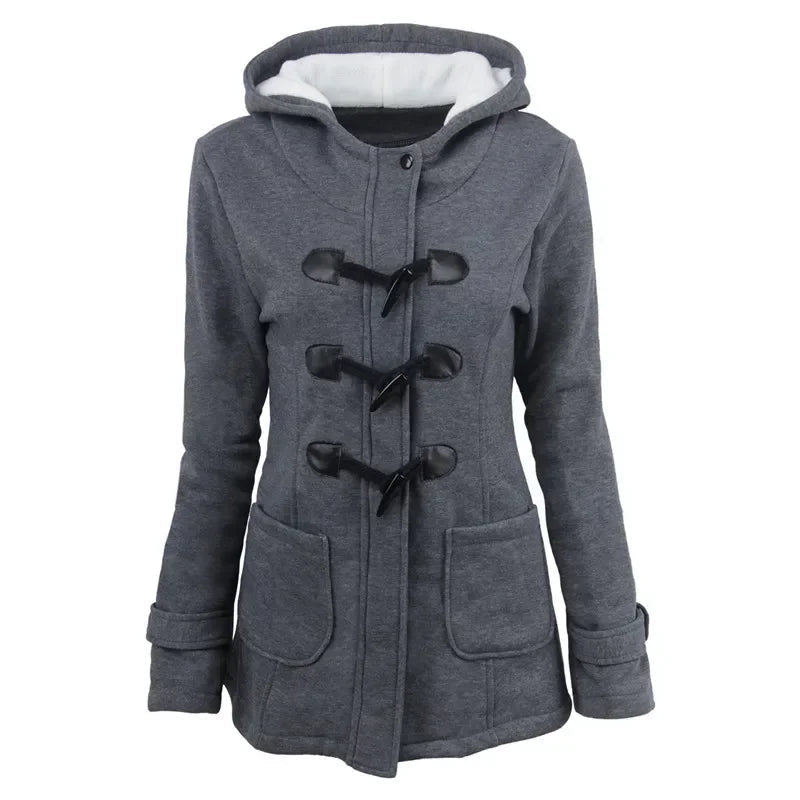 Casaco Feminino Básico com Capuz e Zíper - Sobretudo Casual para Outono/Inverno - (Promoção de Inverno 2025)