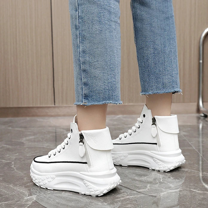 Tênis Feminino Plataforma com Design Vulcanizado Respirável Estilo Casual