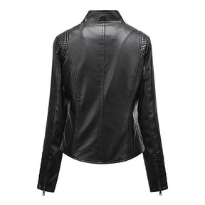 Jaqueta Feminina Slim Black Luxe com Gola Alta Estilo Motociclista