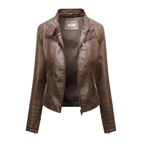 Jaqueta Feminina Slim Black Luxe com Gola Alta Estilo Motociclista